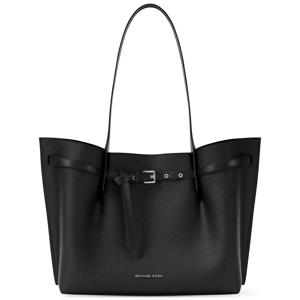 71. Michael Kors Emilia Black Leather Large Center Zip Pocket Tote Bag